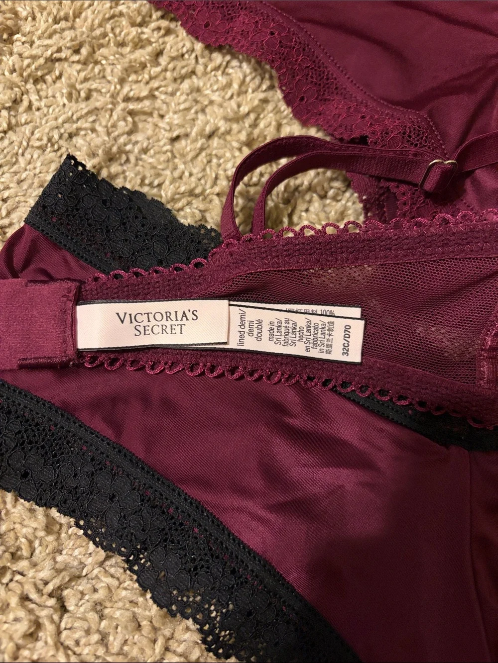 Victoria’s Secret Burgundy Lace Bra & Panty Set